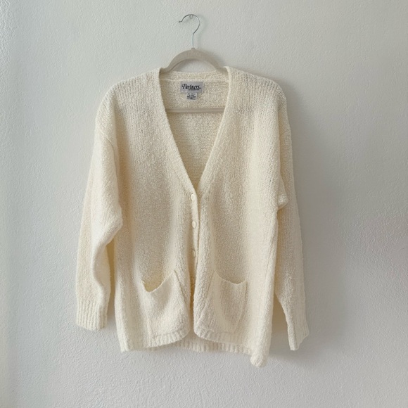 partners by mervyns Sweaters - Vintage Partners By Mervyns Knit Cream Button Front Cardigan Sweater Size L